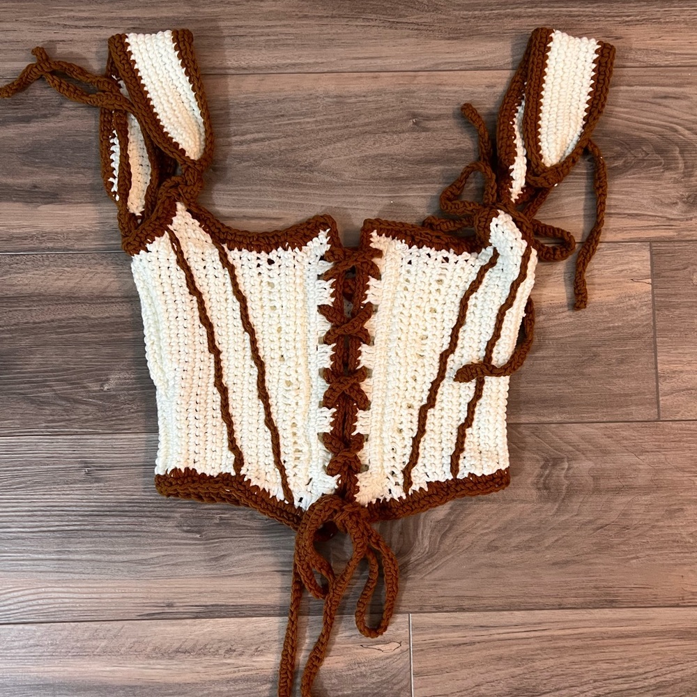 Crochet Corset White Brown Color Plus Size